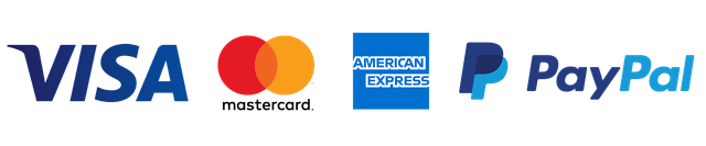 Payment methods including Visa, Mastercard, American Express, Discover, and more